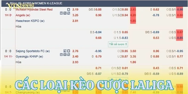 Các loại kèo cược có trong giải Laliga