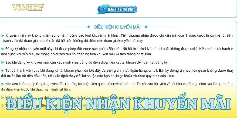 Điều kiện cần hoàn thành để tham gia khuyến mãi VIN777